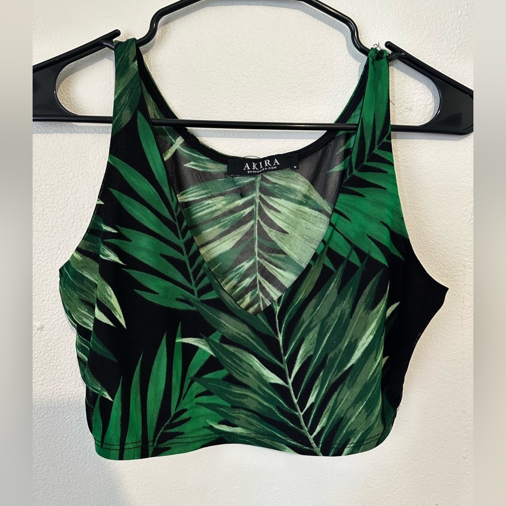 Tropical Akira black and green sheer crop top